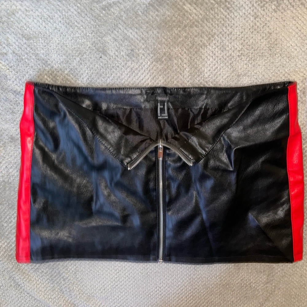 Black and Red Leather Striped Raving Mini Skirt